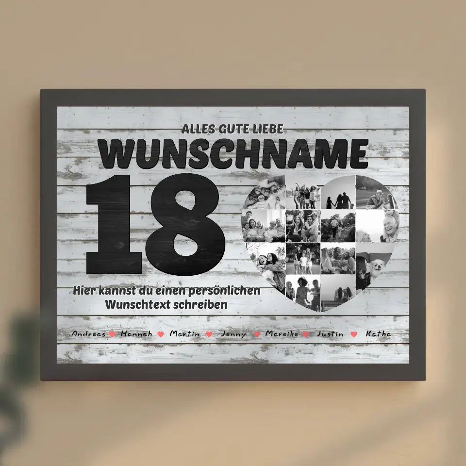 Fotocollage zum 18 Geburstag für Beste Freundin mit 14 Fotos Holz Look