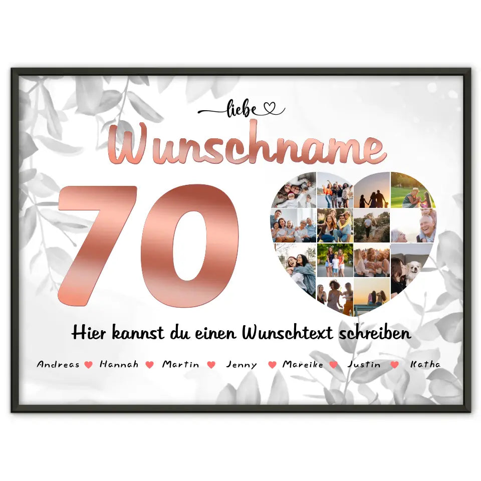 Personalisiertes Patentante Poster 70 Geburstag Rose Farbe Eigener Wunschtext