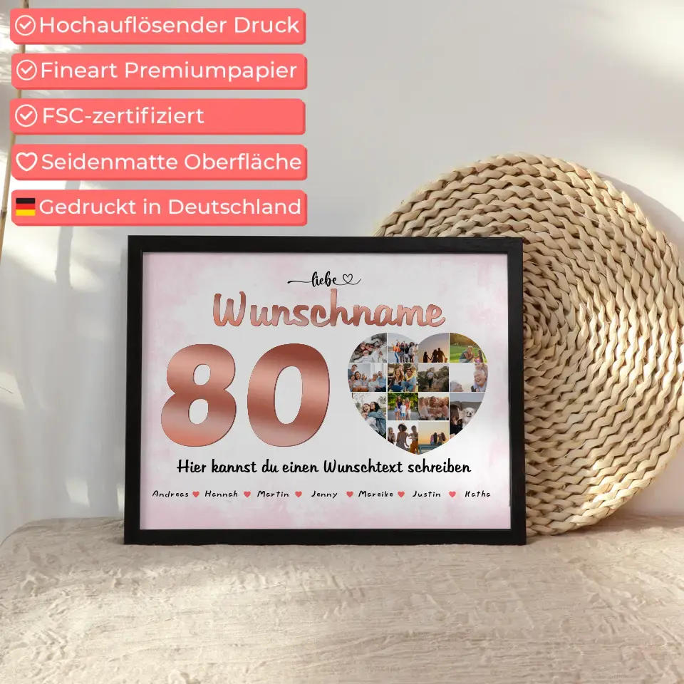 Poster personalisiert für Mama 80 Geburstag 14 Fotos Wunschname