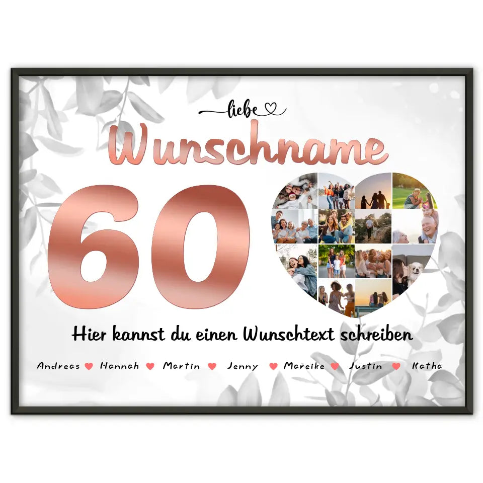 Personalisiertes Patentante Poster 60 Geburstag Fotocollage Schwarz Weiß