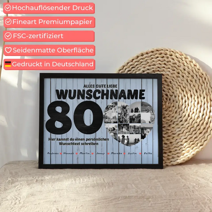 Poster mit Wunschname personalisiert 80 Geburstag Eigener Text