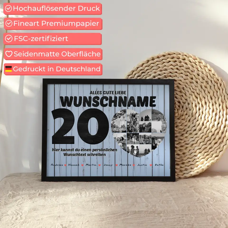 Personalisiertes Geburtstagsposter Bis 15 Namen für Schwester 20 Geburstag