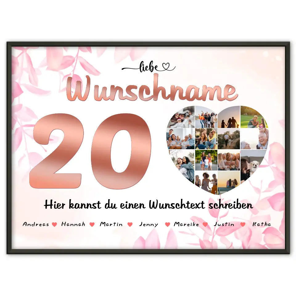 geburtstagsposter fur schwester 20 geburstag bis zu 15 namen Geburstagdesign mit Namen und Fotos Geburtstag 1