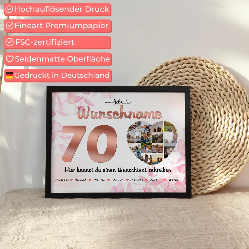 Personalisiertes Mama Poster 70 Geburstag Rose Farbe Eigener Wunschtext