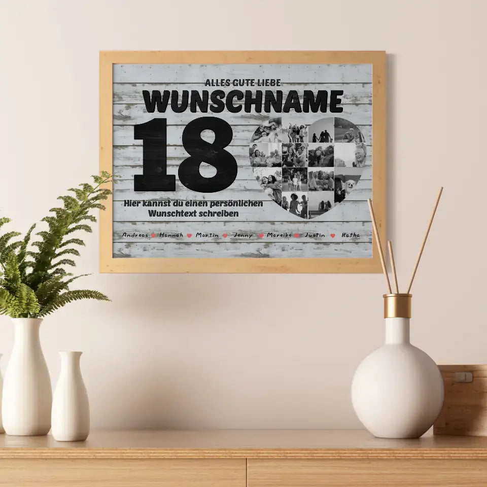 Fotocollage zum 18 Geburstag für Beste Freundin mit 14 Fotos Holz Look