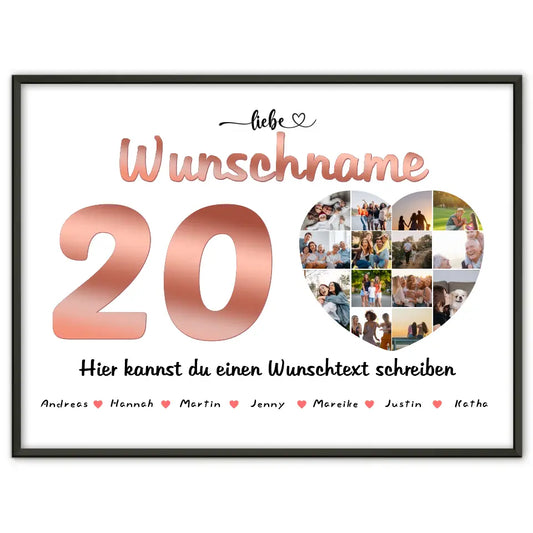 Personalisiertes Beste Freundin Poster 20 Geburstag Bis zu 15 Namen