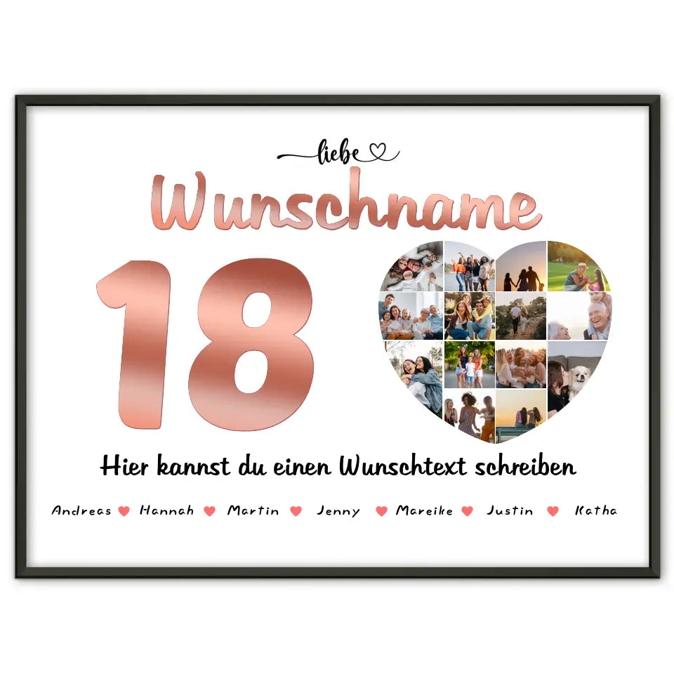 personalisiertes beste freundin poster 18 geburstag fotocollage Geburstagdesign mit Namen und Fotos Geburtstag 1