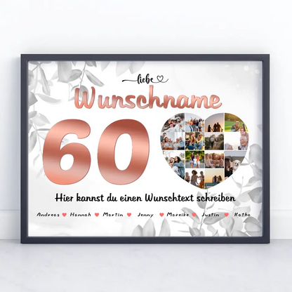 Personalisiertes Patentante Poster 60 Geburstag Fotocollage Schwarz Weiß