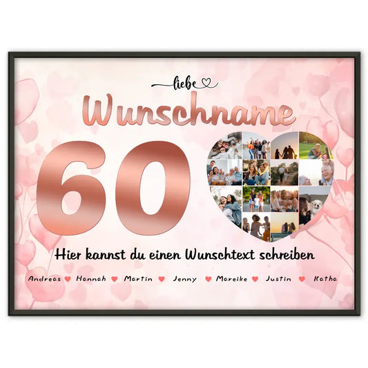 Schwester 60 Geburstag Fotocollage als Personalisiertes Poster Bis zu 15 Namen