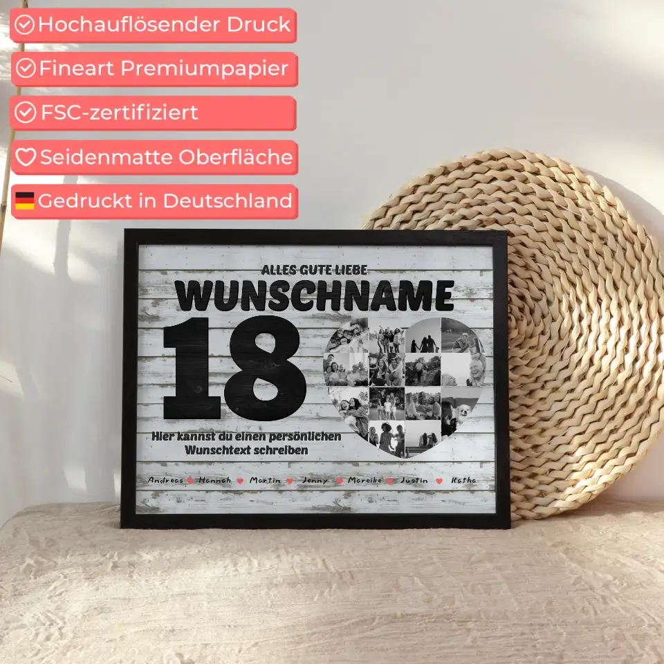 Fotocollage zum 18 Geburstag für Beste Freundin mit 14 Fotos Holz Look
