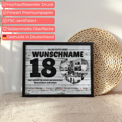 Fotocollage zum 18 Geburstag für Beste Freundin mit 14 Fotos Holz Look