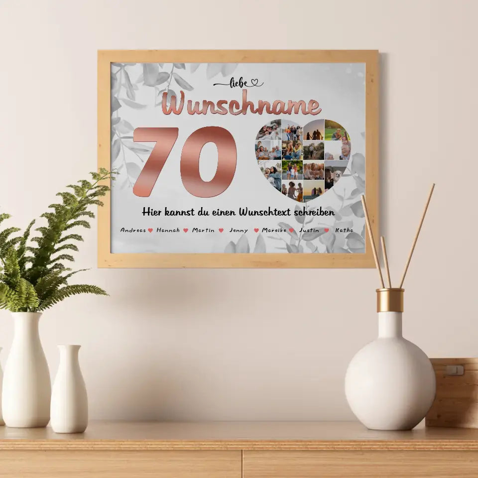 Personalisiertes Patentante Poster 70 Geburstag Rose Farbe Eigener Wunschtext