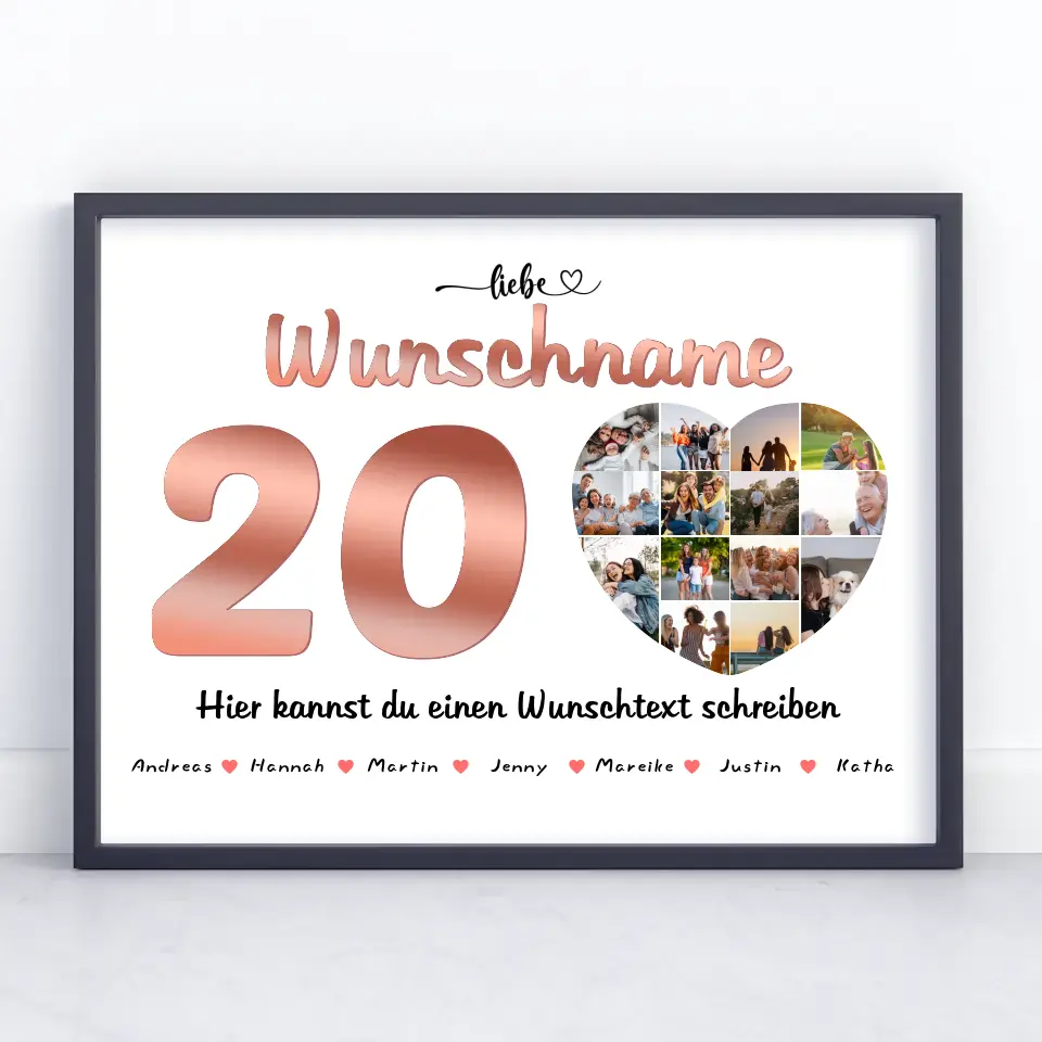 Personalisiertes Beste Freundin Poster 20 Geburstag Bis zu 15 Namen