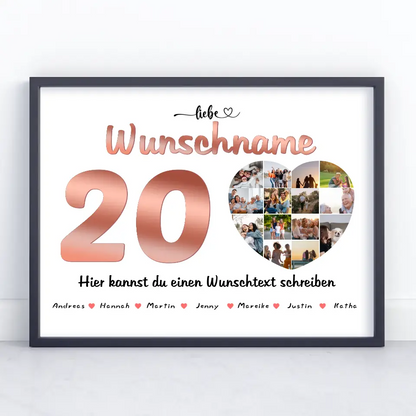 Personalisiertes Beste Freundin Poster 20 Geburstag Bis zu 15 Namen