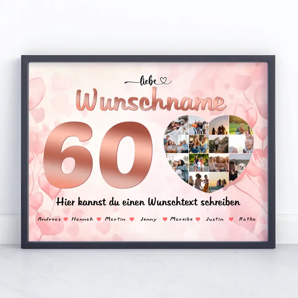 Schwester 60 Geburstag Fotocollage als Personalisiertes Poster Bis zu 15 Namen