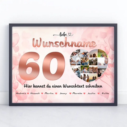 Schwester 60 Geburstag Fotocollage als Personalisiertes Poster Bis zu 15 Namen