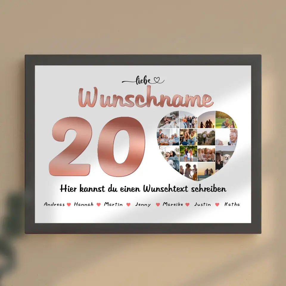 Personalisiertes Beste Freundin Poster 20 Geburstag Bis zu 15 Namen