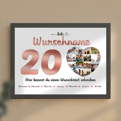 Personalisiertes Beste Freundin Poster 20 Geburstag Bis zu 15 Namen