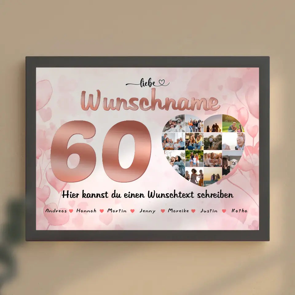 Schwester 60 Geburstag Fotocollage als Personalisiertes Poster Bis zu 15 Namen