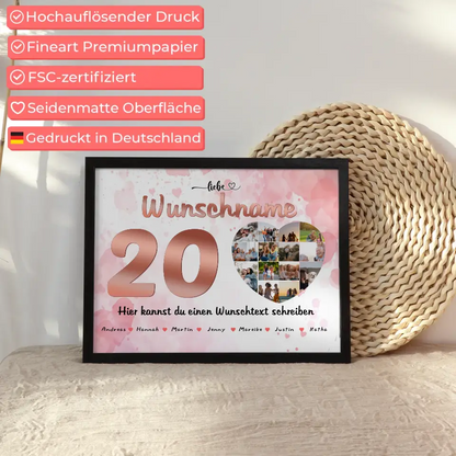 Patentante Poster personalisiert für 20 Geburstag Alles Liebe & Gute