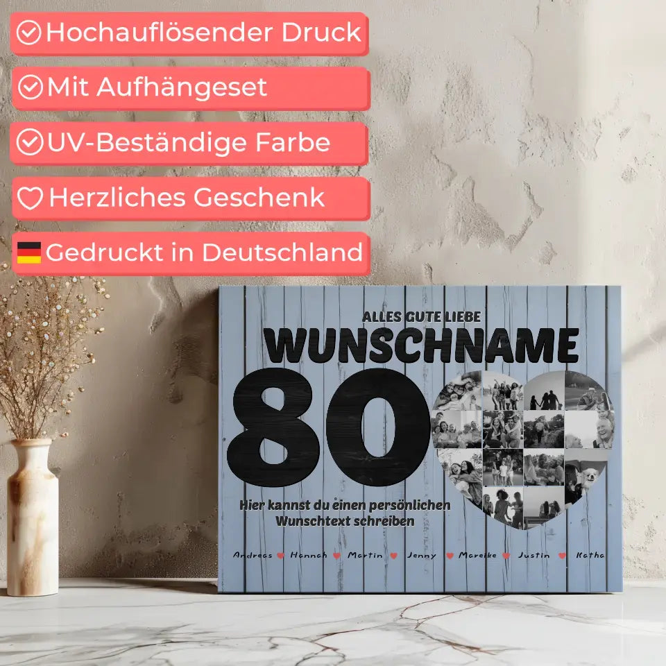 Poster mit Wunschname personalisiert 80 Geburstag Eigener Text