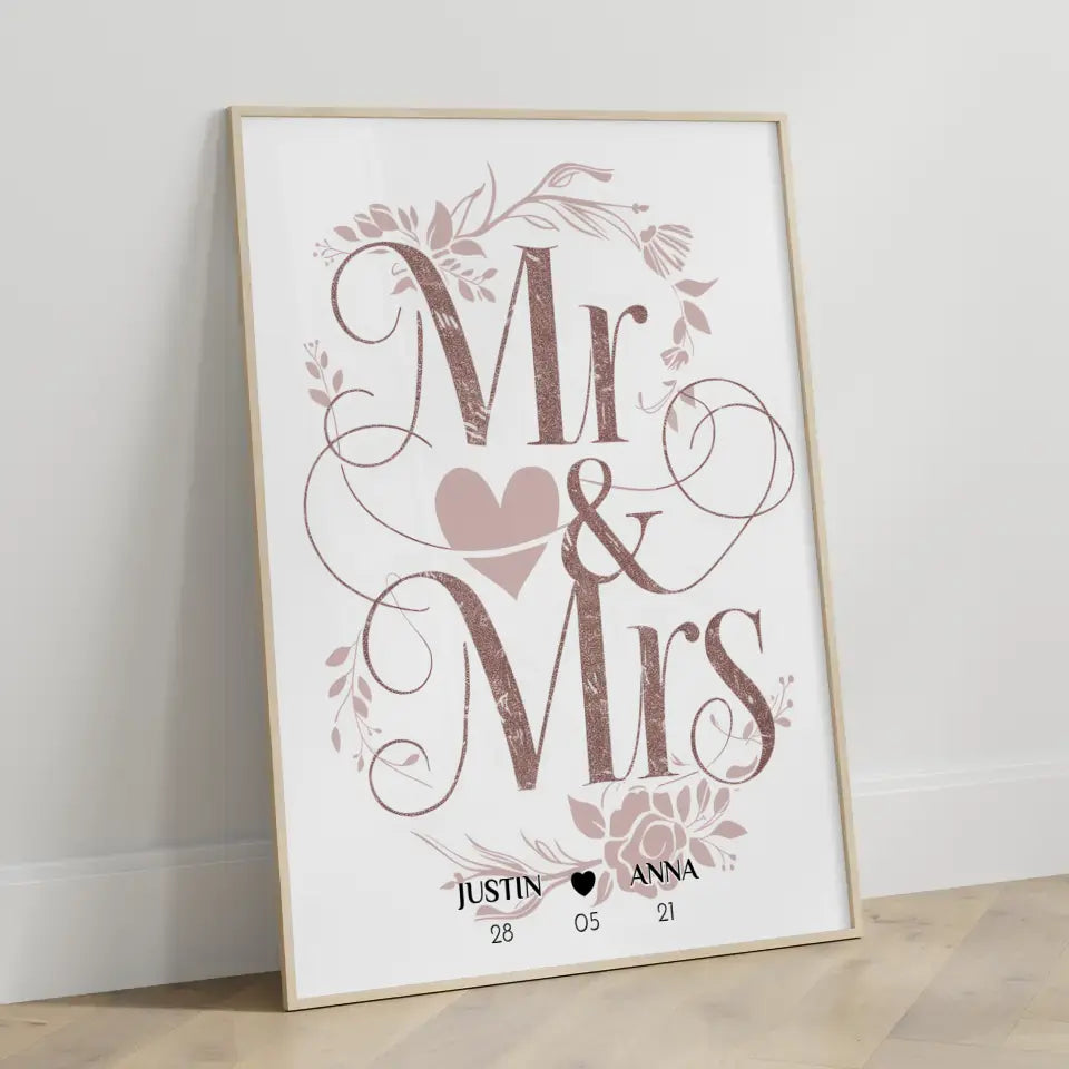 Liebes Poster Mr & Mrs Hochzeit & Verlobung Personalisiert