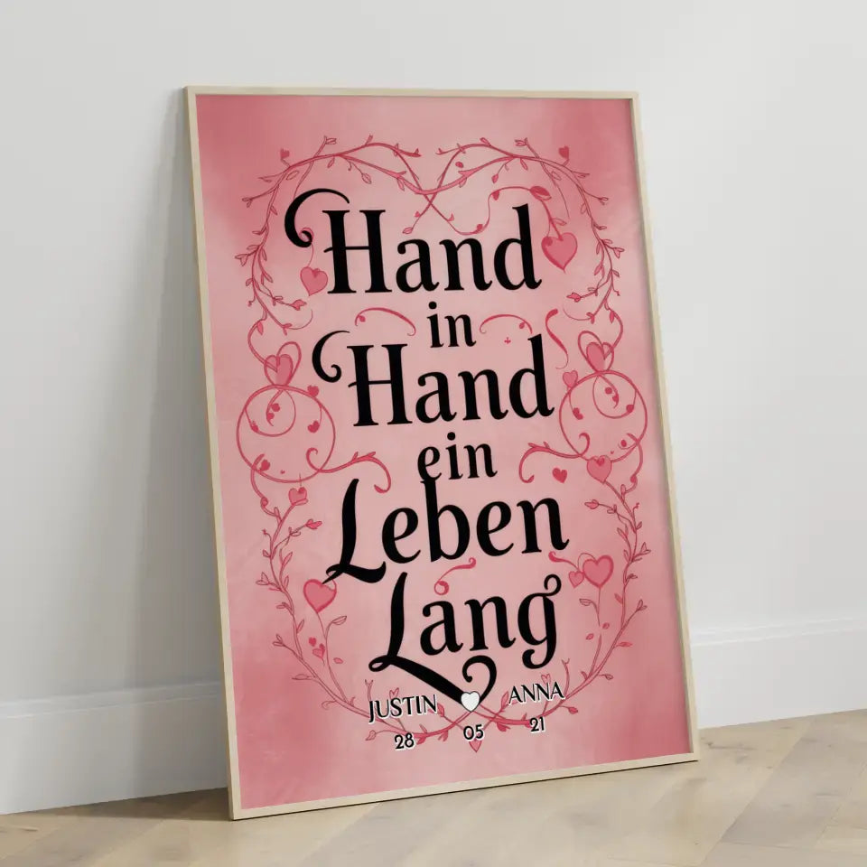 Liebesposter Hand In Hand für dein Schatz Personalisiert