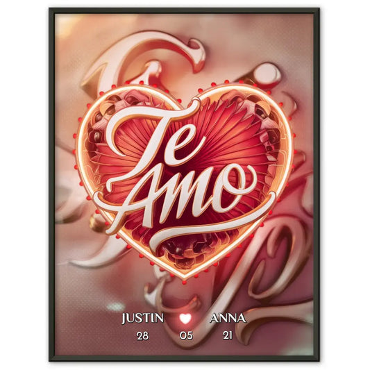 Poster personalisiert Te Amo mit Namen & Datum Liebesposter Geschenk