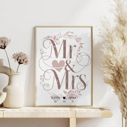 Liebes Poster Mr & Mrs Hochzeit & Verlobung Personalisiert