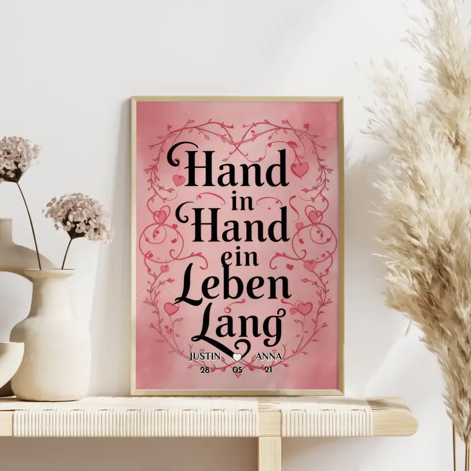 Liebesposter Hand In Hand für dein Schatz Personalisiert