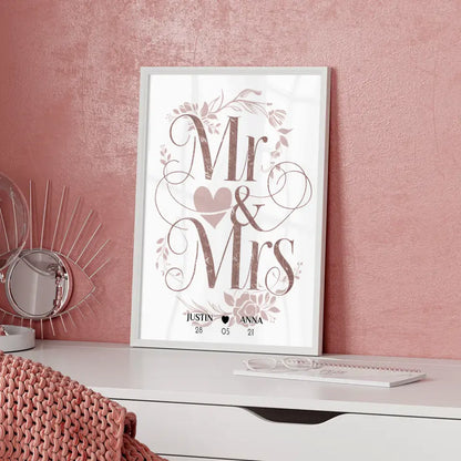 Liebes Poster Mr & Mrs Hochzeit & Verlobung Personalisiert