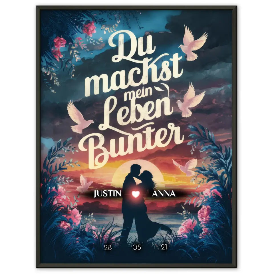 Poster für Paare personalisiert Du Machst Mein Leben Bunter