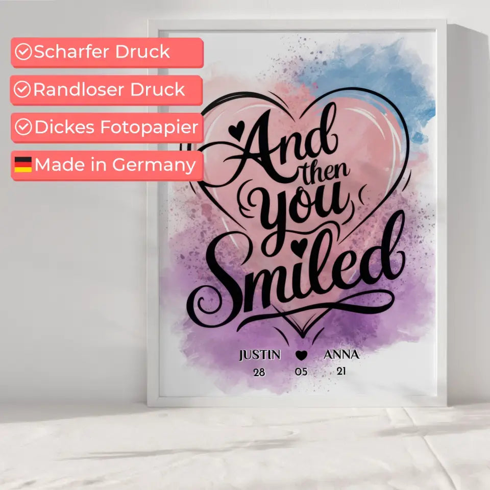 Personalisiertes Poster für Paare And Then You Smiled