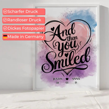 Personalisiertes Poster für Paare And Then You Smiled