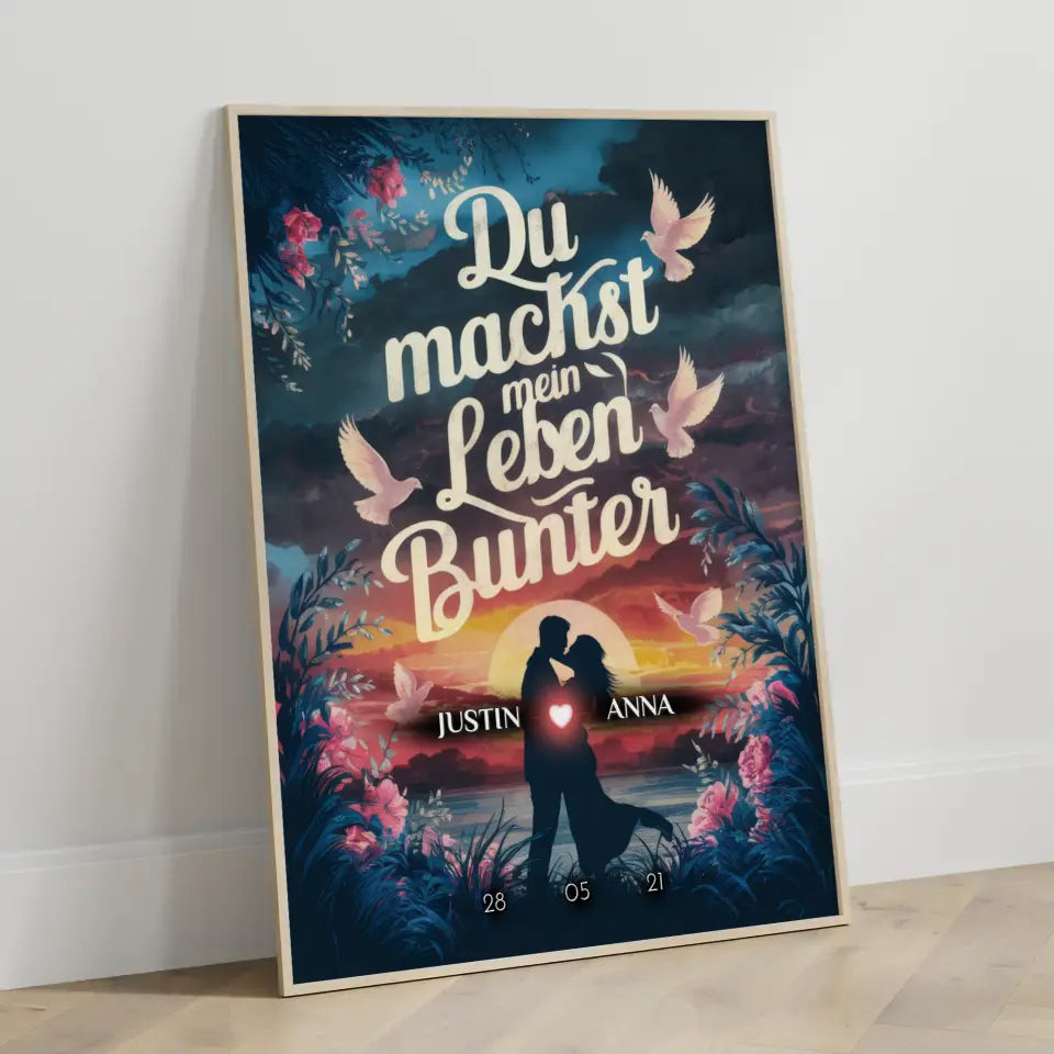 Poster für Paare personalisiert Du Machst Mein Leben Bunter