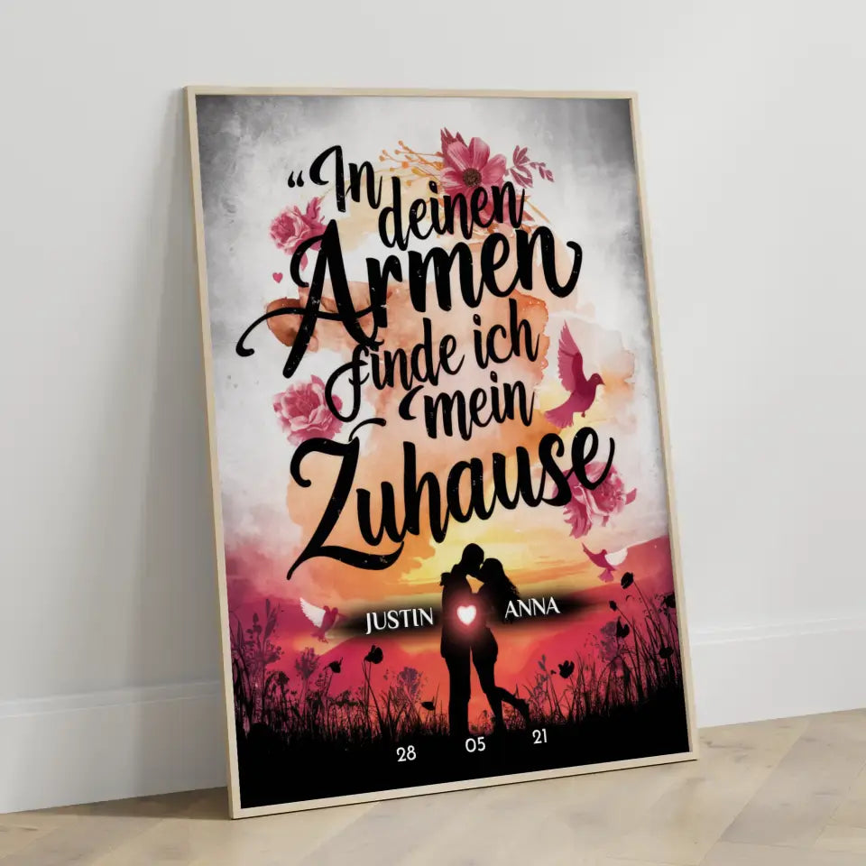 Paar Poster In Deinen Armen Finde Ich Mein Zuhause personalisiert