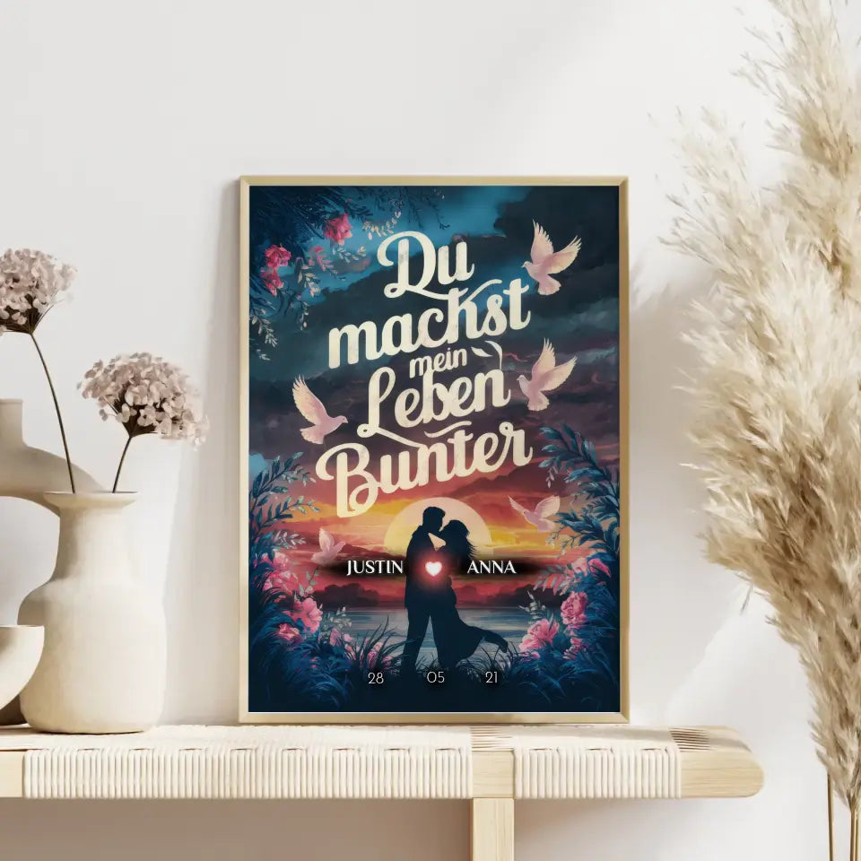 Poster für Paare personalisiert Du Machst Mein Leben Bunter