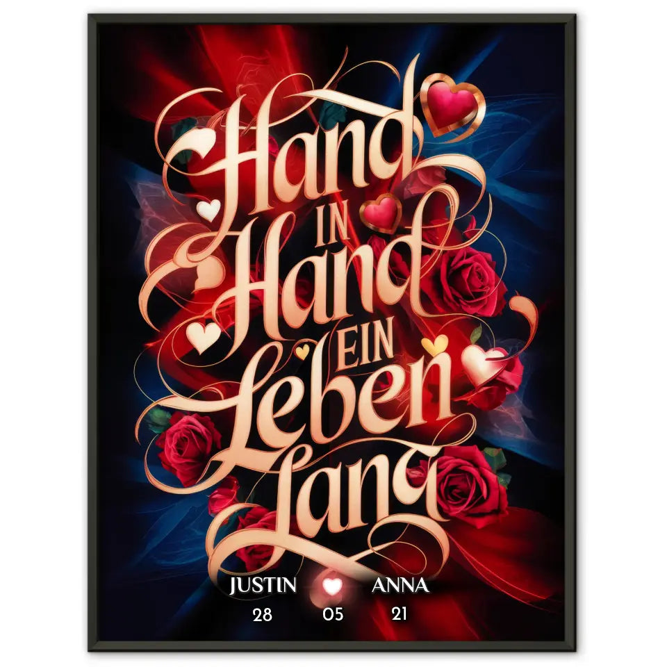 Poster personalisiert Hand In Hand für Paare Liebesbild