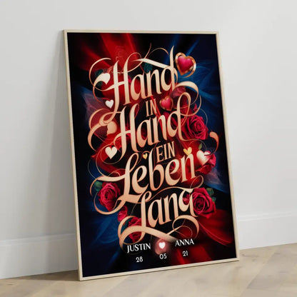 Poster personalisiert Hand In Hand für Paare Liebesbild