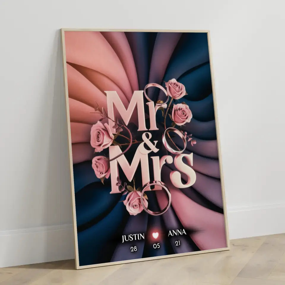 Personalisiertes Poster Paar Mr & Mrs Hochzeit & Verlobung Liebe