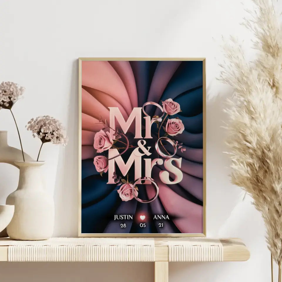 Personalisiertes Poster Paar Mr & Mrs Hochzeit & Verlobung Liebe