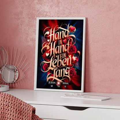 Poster personalisiert Hand In Hand für Paare Liebesbild