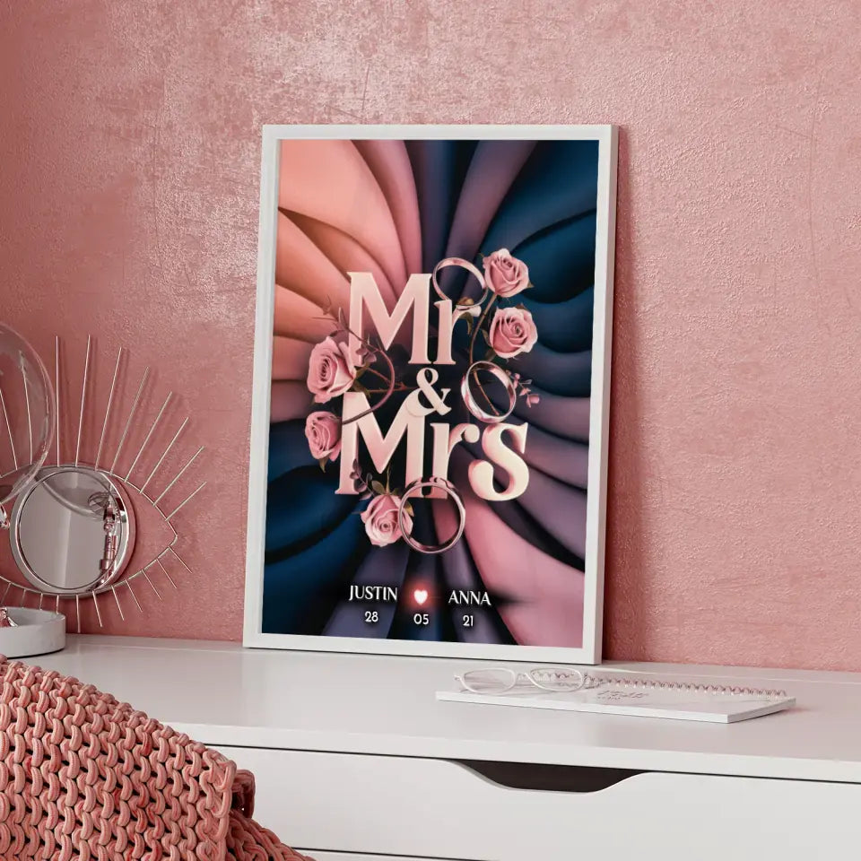 Personalisiertes Poster Paar Mr & Mrs Hochzeit & Verlobung Liebe