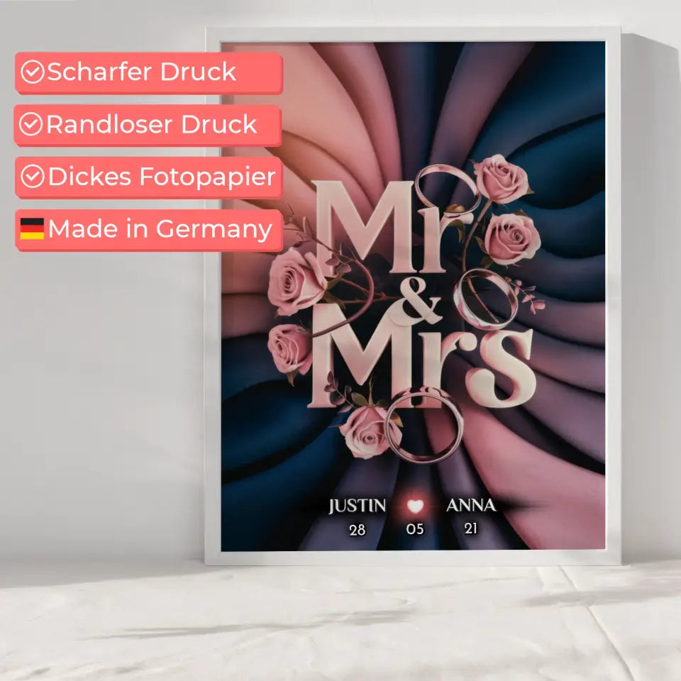 Personalisiertes Poster Paar Mr & Mrs Hochzeit & Verlobung Liebe