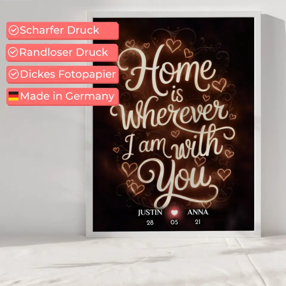 Pärchen Poster Home Is Wherever I Am With You Personalisiert