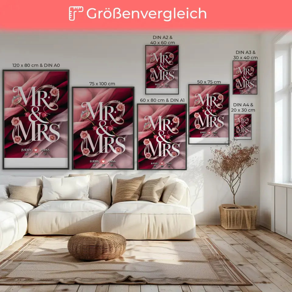 Personalisiertes Poster für Paare Mr & Mrs Liebesbild für Sie