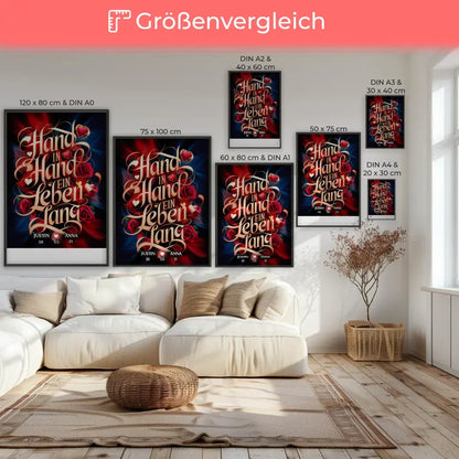 Poster personalisiert Hand In Hand für Paare Liebesbild