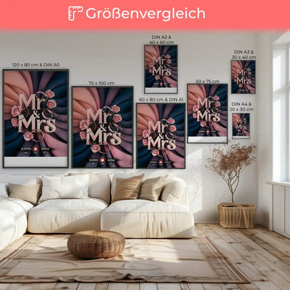 Personalisiertes Poster Paar Mr & Mrs Hochzeit & Verlobung Liebe