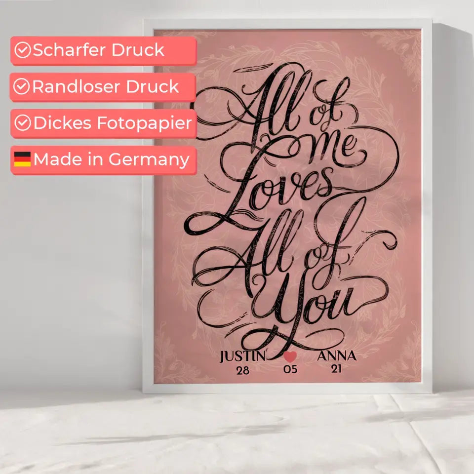 Poster für Paare personalisiert All Of Me Loves All Of You