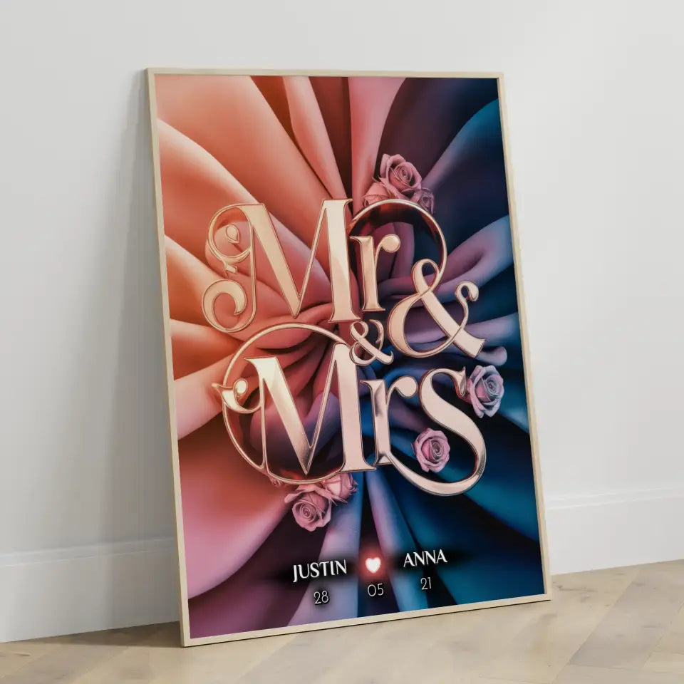 Pärchen Poster Mr & Mrs Liebesposter für Dein Schatz Personalisiert